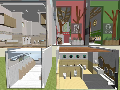 Modern Public Toilet Design With Boys And Girls Sections And Clean Interior Facilities 3d model