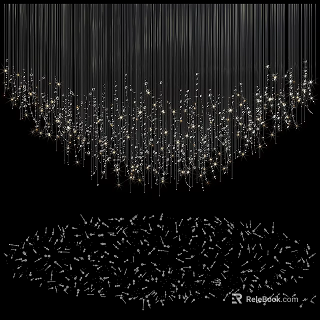 Modern Hanging Chandelier With Thin Lines Sparkling Small Lights And Decorative Design 3d model 