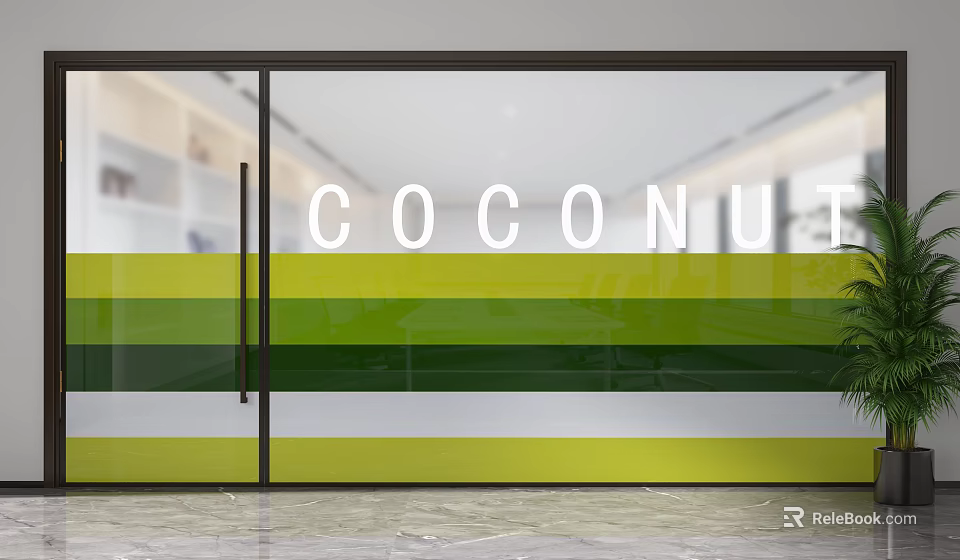 Modern Glass Partition With Yellow Green Striped Design For Office Interior 3d model 
