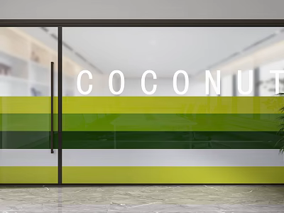 Modern Glass Partition With Yellow Green Striped Design For Office Interior 3d model