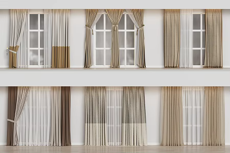 Modern Home Curtain Combination Color-matching Curtain Fabric Curtain Milk Tea Curtain 3d model