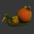 Decorative Ornament Set With Duck Shaped Basket Large Orange Pumpkin And Small Striped Pumpkin