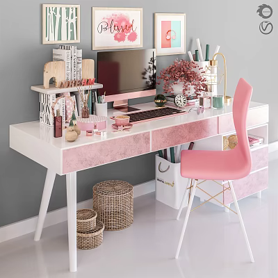 Modern Desk Chair Daughter Room Desk Chair Combination 3d model