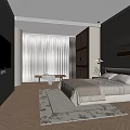 Modern Bedroom Interior With Large Bed Area Rug TV And Floor To Ceiling Windows