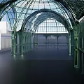 Light Filled Museum Building Featuring Glass Vault And Green Metal Interior Framework 3d model
