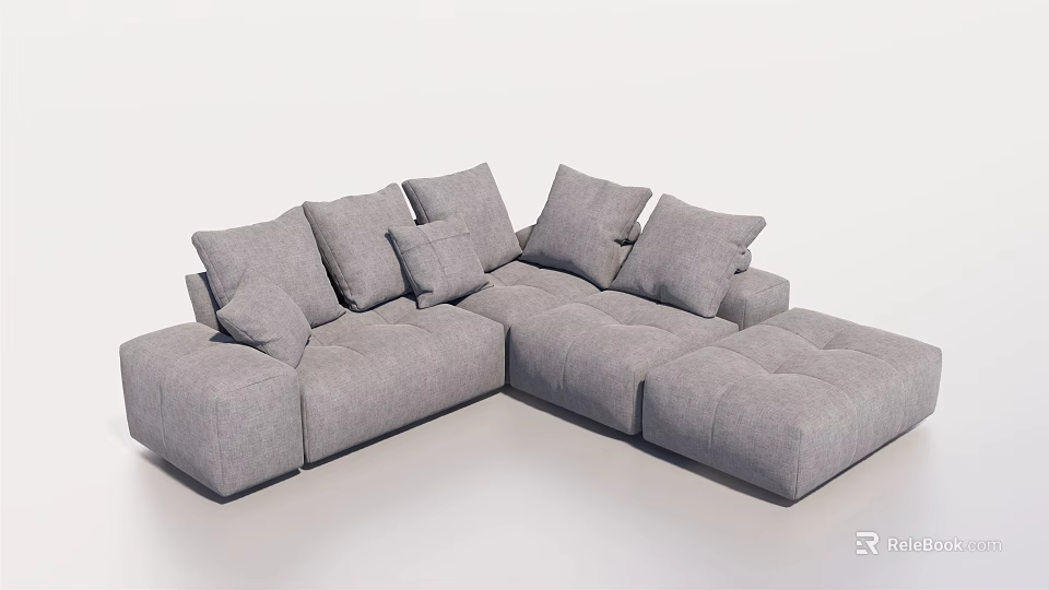 Modern Gray L shaped Sectional Sofa with Multiple Soft Cushions for Living Room 3d model