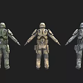 Three Soldier Figures Displaying Different Camouflage Tactical Military Gear And Armor