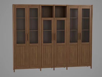 Modern Wooden Bookcase With Glass Panel Doors And Multiple Open Storage Compartments 3d model