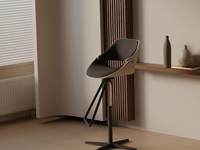 Sleek Modern Bar Stool With Black Frame And Leather Seat Near Wooden Shelf Vases 3d model