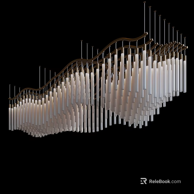 Modern Curved Frame Chandelier With Hanging White Glass Elements For Interior Lighting 3d model