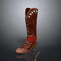 Stylish Brown Tall Leather Boots With White Decorative Top And Red Heel Pendant