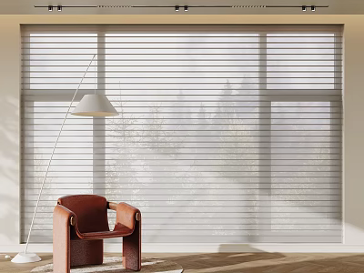 Bright Interior With Venetian Blinds Window Brown Chair And Floor Lamp 3d model