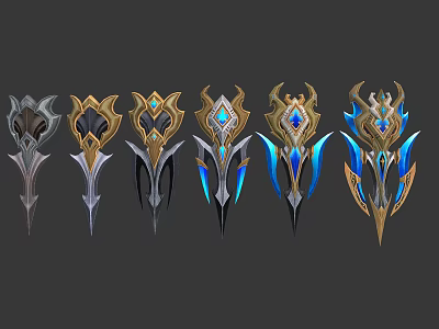 Ornate Fantasy Weapons With Various Designs Gemstone Accents And Intricate Patterns 3d model
