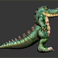 Cartoon Character Green Crocodile 3D Toy Model With Vibrant Pose Open Mouth And Light Belly