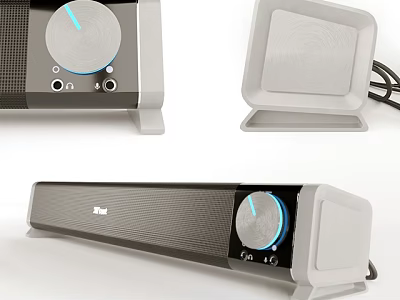 TREVI Modern Soundbar Speaker with Blue Indicator Knob Mesh Design and Stand Base 3d model