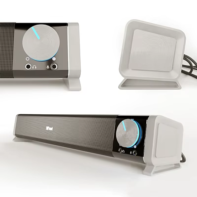 TREVI Modern Soundbar Speaker with Blue Indicator Knob Mesh Design and Stand Base 3d model