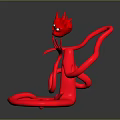 Red Demon Sculpture With Glowing Effect And Twisted Design On Circular Base