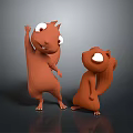 Two Cute Brown Squirrel Characters 3D Rendered Standing Waving and Sitting with Big Round Eyes 3d model