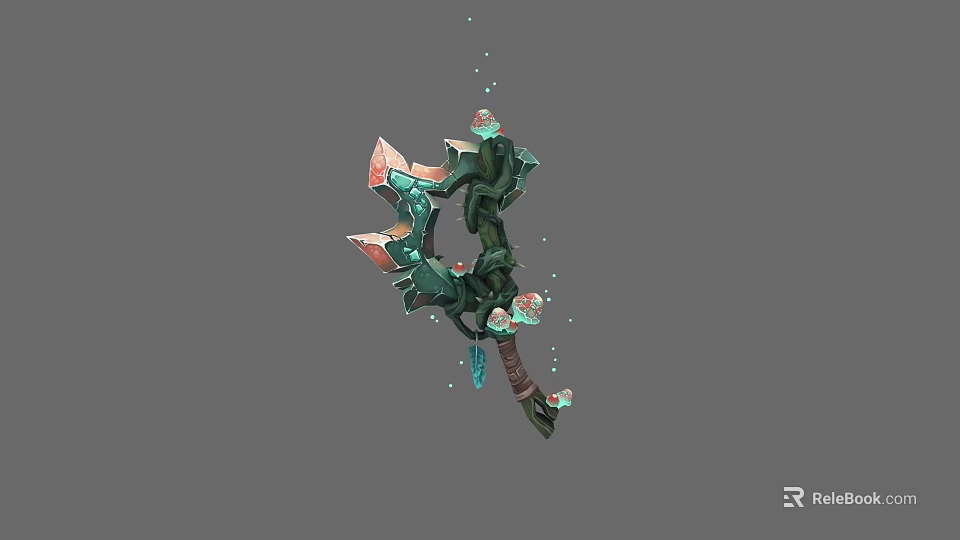 Green Fantasy Bow With Pink Crystal Accents And Intricate Game Inspired Design Details 3d model 