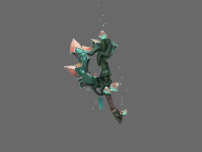 Green Fantasy Bow With Pink Crystal Accents And Intricate Game Inspired Design Details 3d model