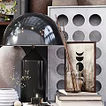 Modern Decorative Ornament Set With Glass Vases Green Plants Framed Art Books And Clock