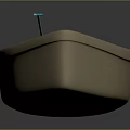 3D Model Light Pink Small Boat With Blue Seats Green Paddle And Reflective Surface