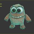 Cute Red Furry Monster Character With Big Green Eyes And Toothy Smile