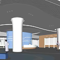 Modern Hospital Outpatient Clinic Interior With Circular Ceiling White Columns And Blue Seats