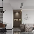 Modern Living and Dining Room Interior With Sofa Armchair And Large Windows For Natural Light