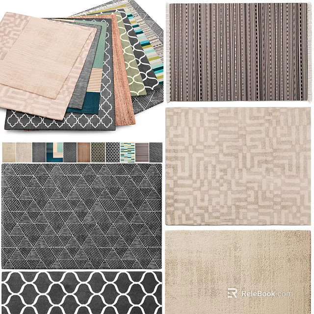 Square Rugs with Various Patterns and Soft Textures for Modern Home Decor 3d model