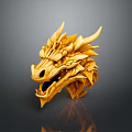 Intricately Carved Wooden Dragon Head Sculpture With Sharp Horns And Open Mouth