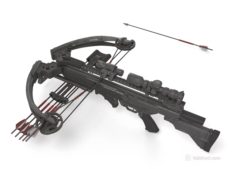 Tactical Crossbow Weapon With Mechanical Scope Multiple Arrows And Durable Design 3d model 