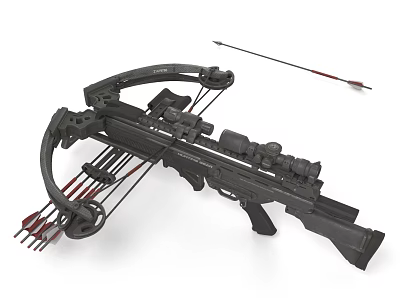Tactical Crossbow Weapon With Mechanical Scope Multiple Arrows And Durable Design 3d model