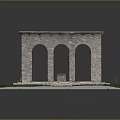 Stone Architectural Model With Square Structure Arched Doorways And Light Blue Roof On Grass Base 3d model