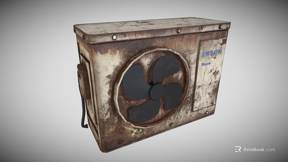 Rusty Old EPSON Air Conditioning Fan With Worn Metal Exterior And Blades 3d model 
