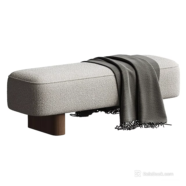 Modern Light Gray Fabric Sofa Bench With Dark Gray Fringed Blanket And Wooden Legs 3d model 