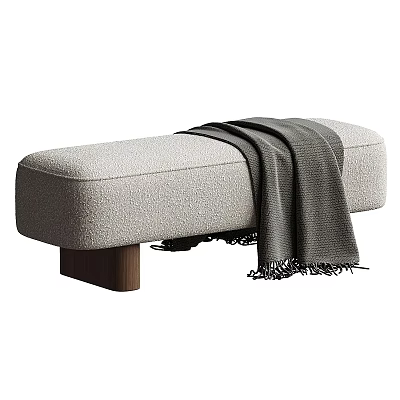 Modern Light Gray Fabric Sofa Bench With Dark Gray Fringed Blanket And Wooden Legs 3d model