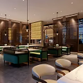 Modern Hotpot Restaurant Spacious Interior With Pendant Lights Wooden Tables Chairs And Green Plants