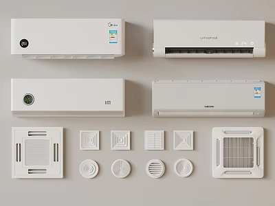 Various Air Conditioner Fans Types Featuring Wall Mounted Units and Built in Components 3d model