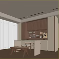 Elegant Modern Restaurant Kitchen Interior With Wooden Cabinets Marble Island And Lighting