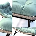 Light Blue Green Padded Chaise Lounge with Matching Footstool and Black Metal Frame