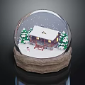 Decorative Snow Globe With Miniature Cabin Pine Trees And Snowman On Stone Base