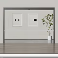 Minimalist Modern Interior With Glass Partition Framed Artworks And Green Potted Plant
