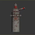 Industrial Tower Structure With Vintage Design Featuring Lighthouse Top Gear Decoration And Red Accents