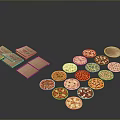 Display of Various Tasty Pizza Varieties with Colorful Packaging Boxes