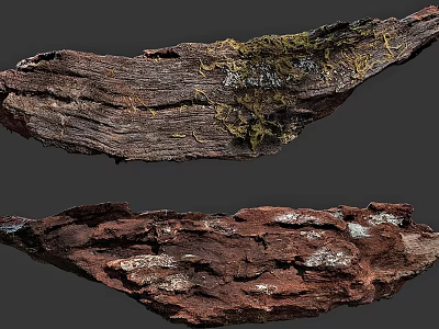 Natural Wooden Sculpture Carving With Mossy Texture And Weathered Surface Details 3d model
