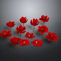 Vibrant Red Flowers Arrangement on Gray Background with Reflections