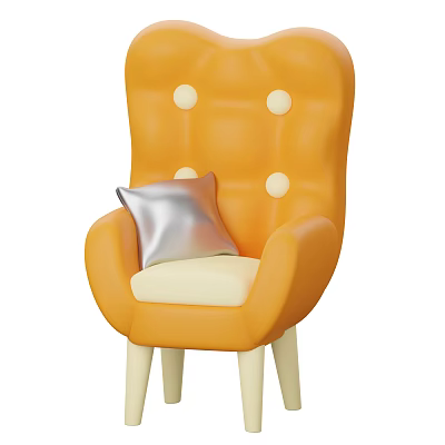 Stylish Orange Accent Chair with Button Tufted Back Cream Seat and Silver Pillow 3d model