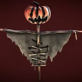 Spooky Halloween Scarecrow Decoration With Pumpkin Head Skeleton Body And Tattered Clothing