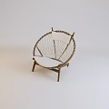 Round Rattan Woven Leisure Chair with White Cushion and Wooden Frame in Minimalist Style